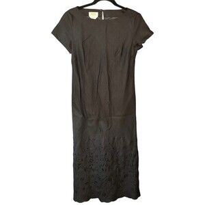 Talbots Petites 100% Irish Linen Black Midi Dress Eyelet bottom detail dress 4